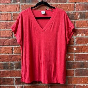 Cabi 5193 Womens Large Laidback Coral Red Batwing Short Sleeve Vneck Blouse